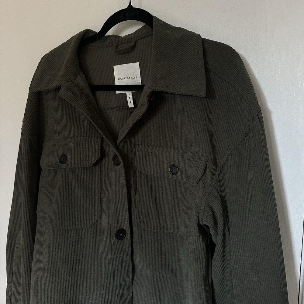 Avec Les Filles‎ Corduroy Jacket Women M Olive Green Button Big Pockets Y2K